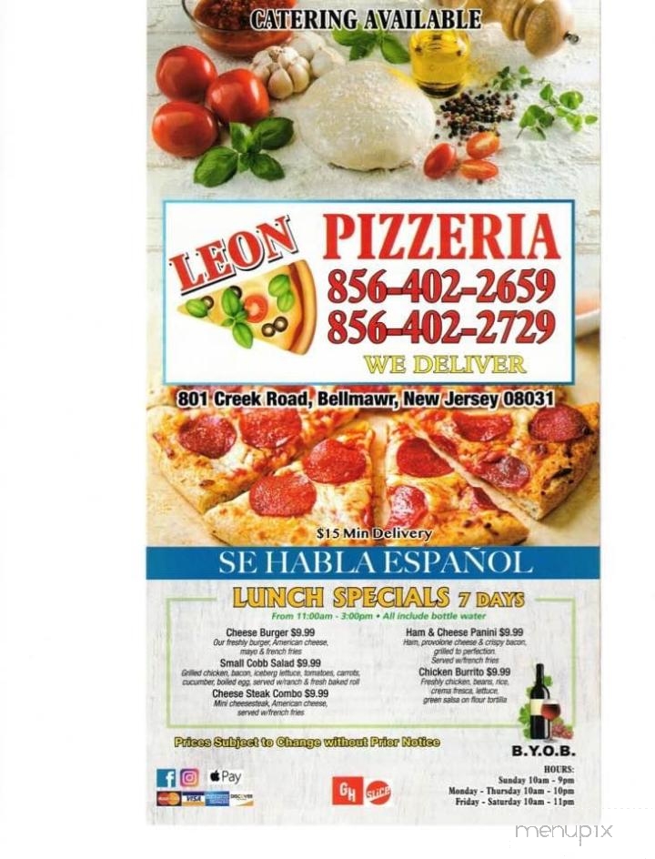 Leon Pizzeria - Bellmawr, NJ menu_pic