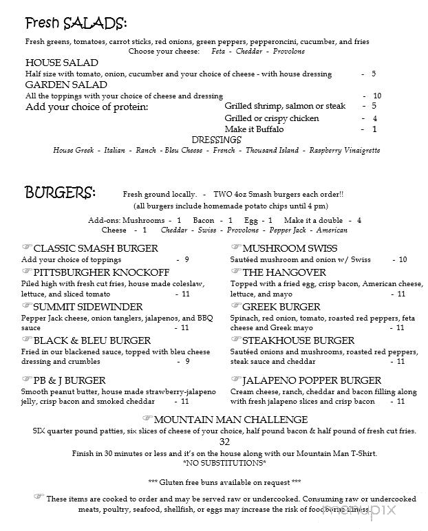 Summit Lodge and Grill - Ridgway, PA menu_pic