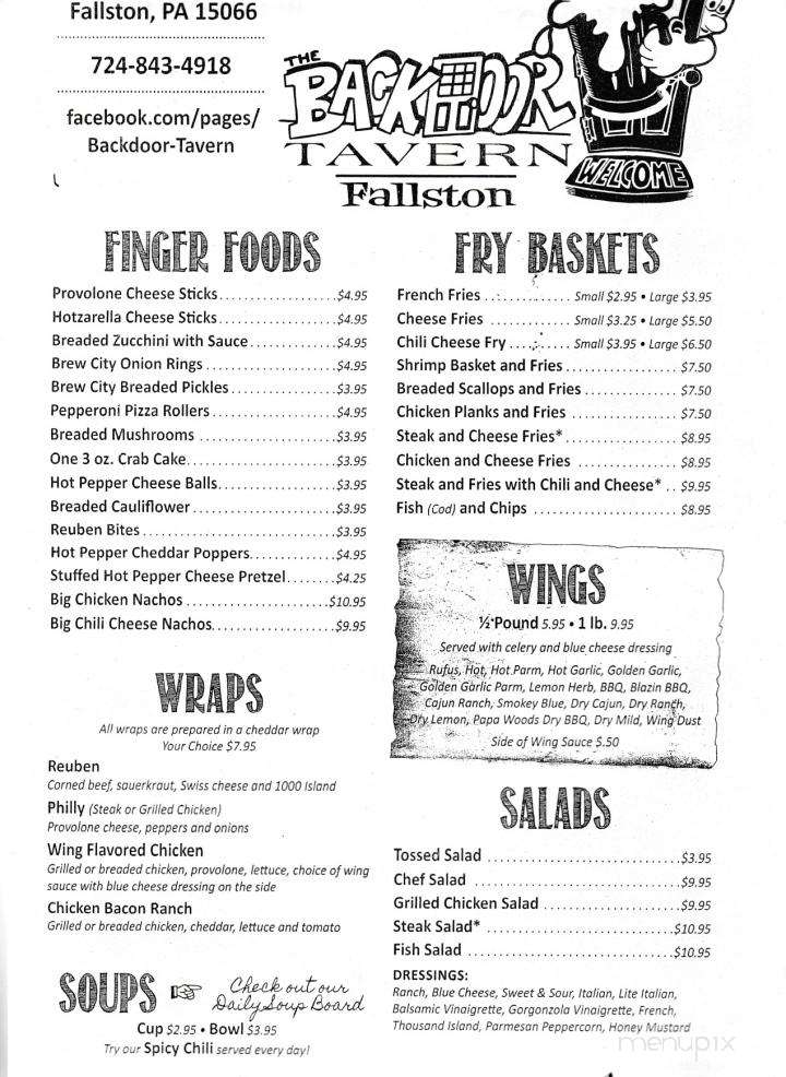 Back Door Tavern - New Brighton, PA menu_pic