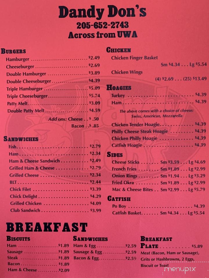 Dandy Don's - Livingston, AL menu_pic