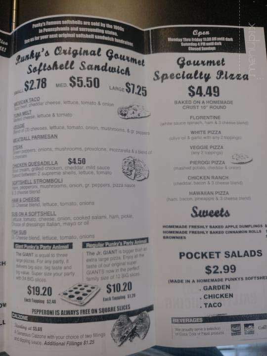 Punky's Pizza & Softshell - Johnstown, PA menu_pic