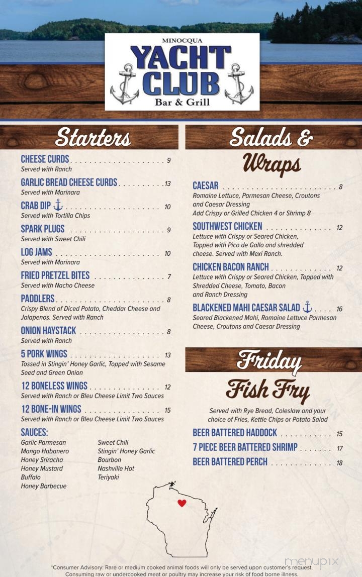 Yacht Club - Minocqua, WI menu_pic
