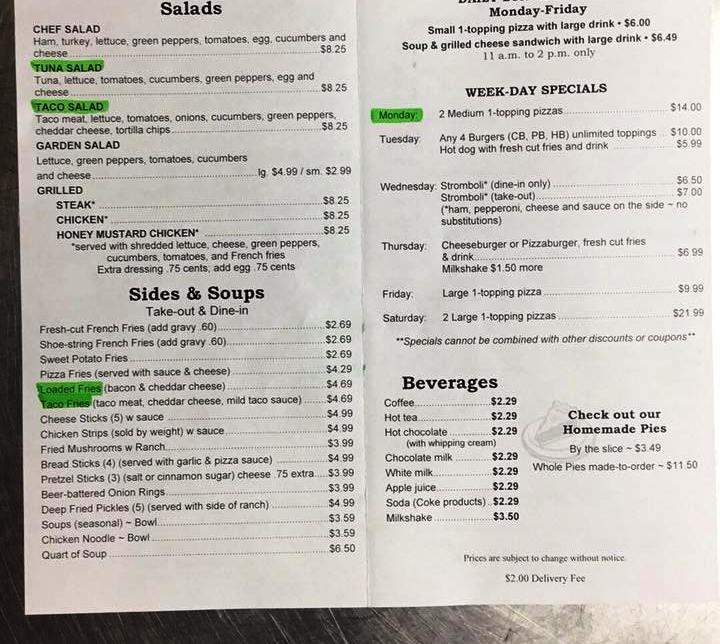 Stairs In Town Restaurant - Somerset, PA menu_pic