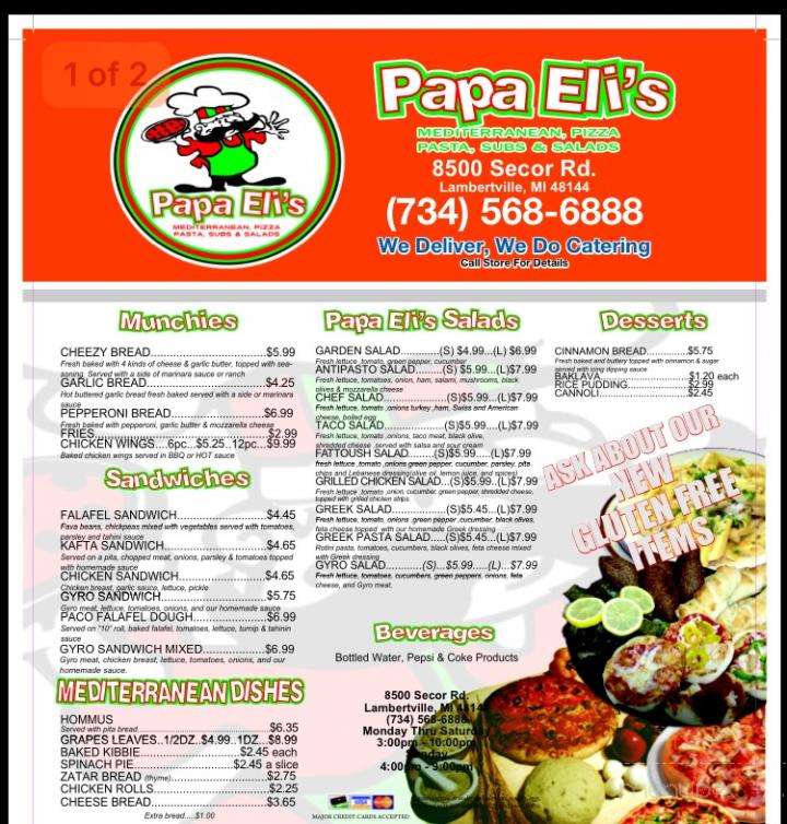 Papa Eli's - Lambertville, MI menu_pic
