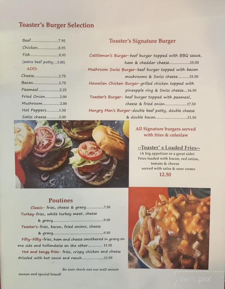 Toaster’s Family Diner - Cambridge, ON menu_pic