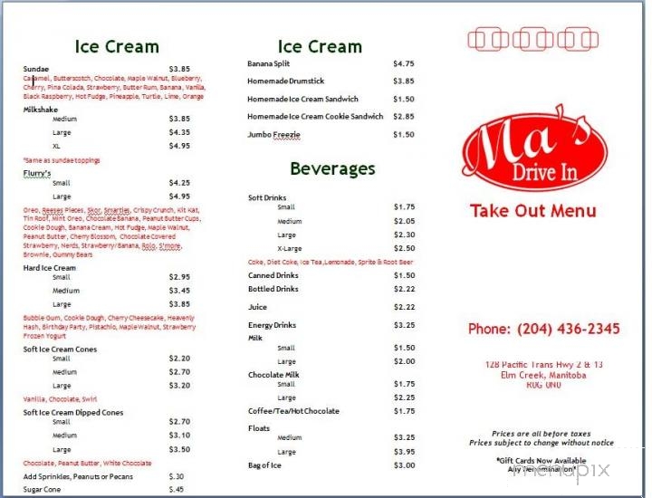 Elm Creek Drive-Inn Restaurant - Elm Creek, MB menu_pic