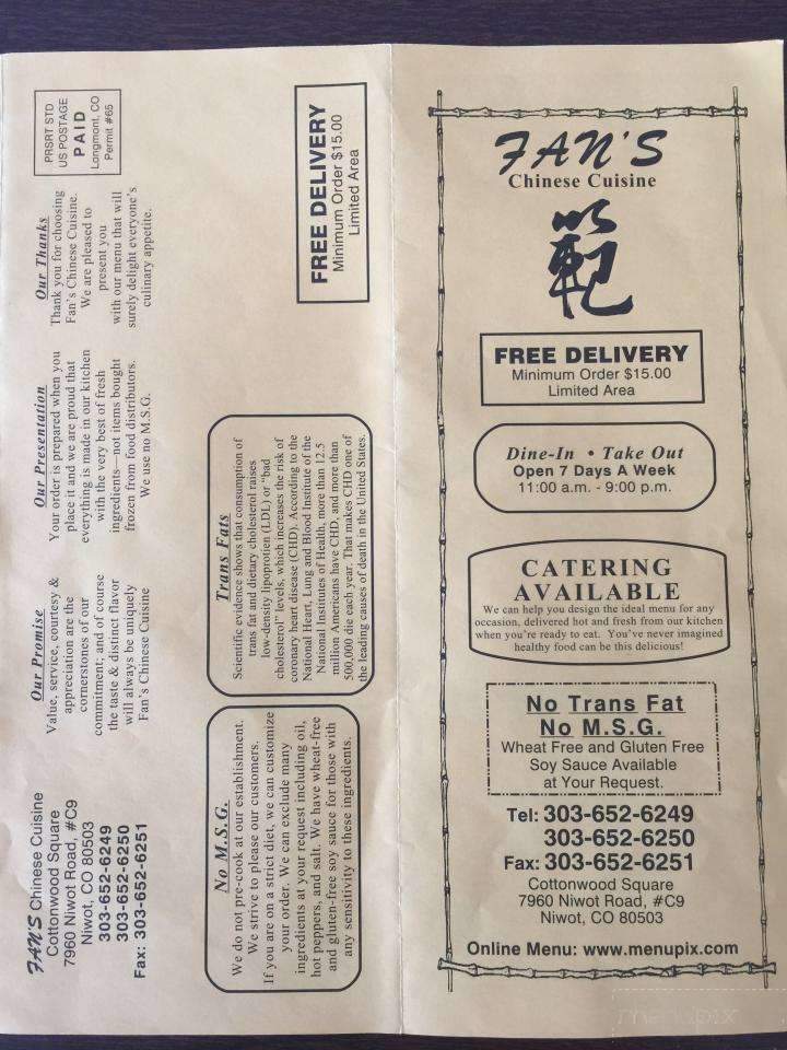 Fan's Chinese Cuisine - Longmont, CO menu_pic