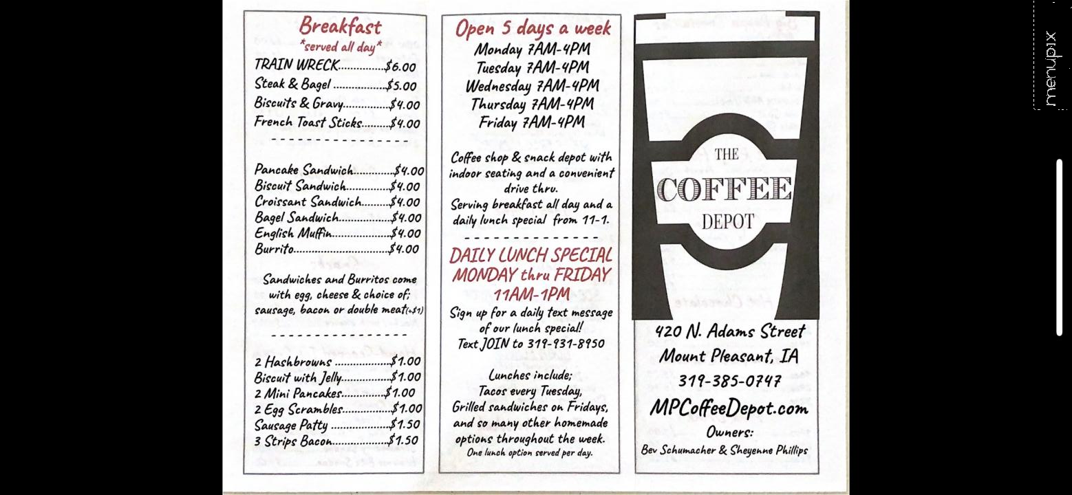 Menu of The Coffee Depot in Mount Pleasant, IA 52641