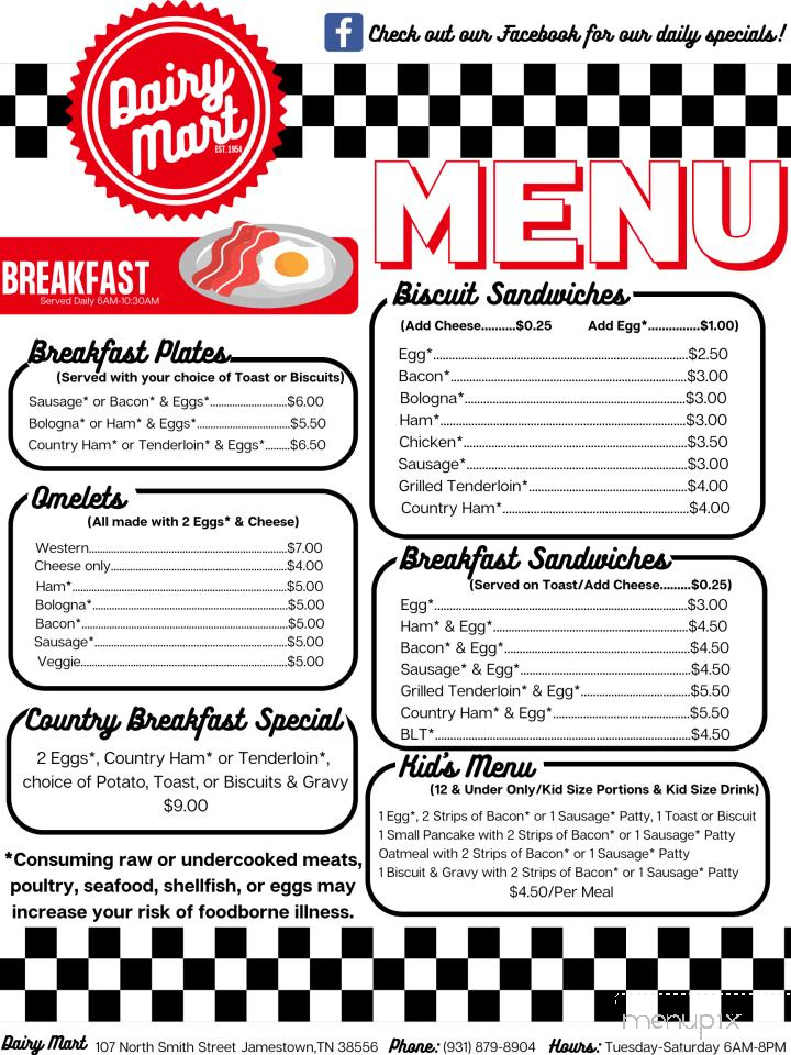 Dairy Mart - Jamestown, TN menu_pic