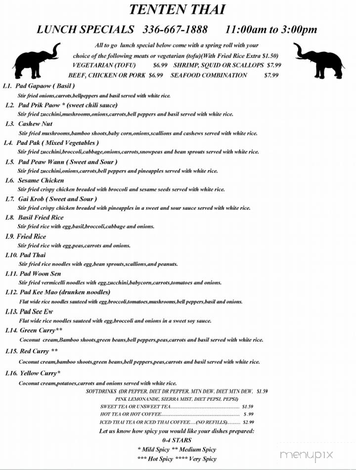 Tenten Thai - North Wilkesboro, NC menu_pic