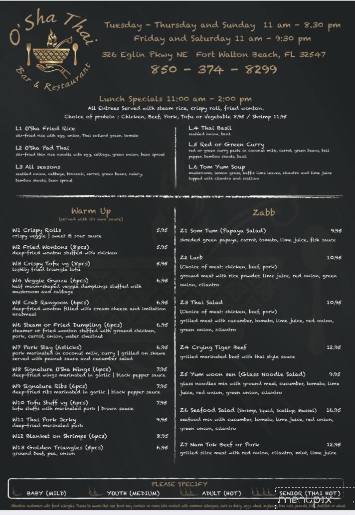 O'Sha Thai Bar & Restaurant - Fort Walton Beach, FL menu_pic