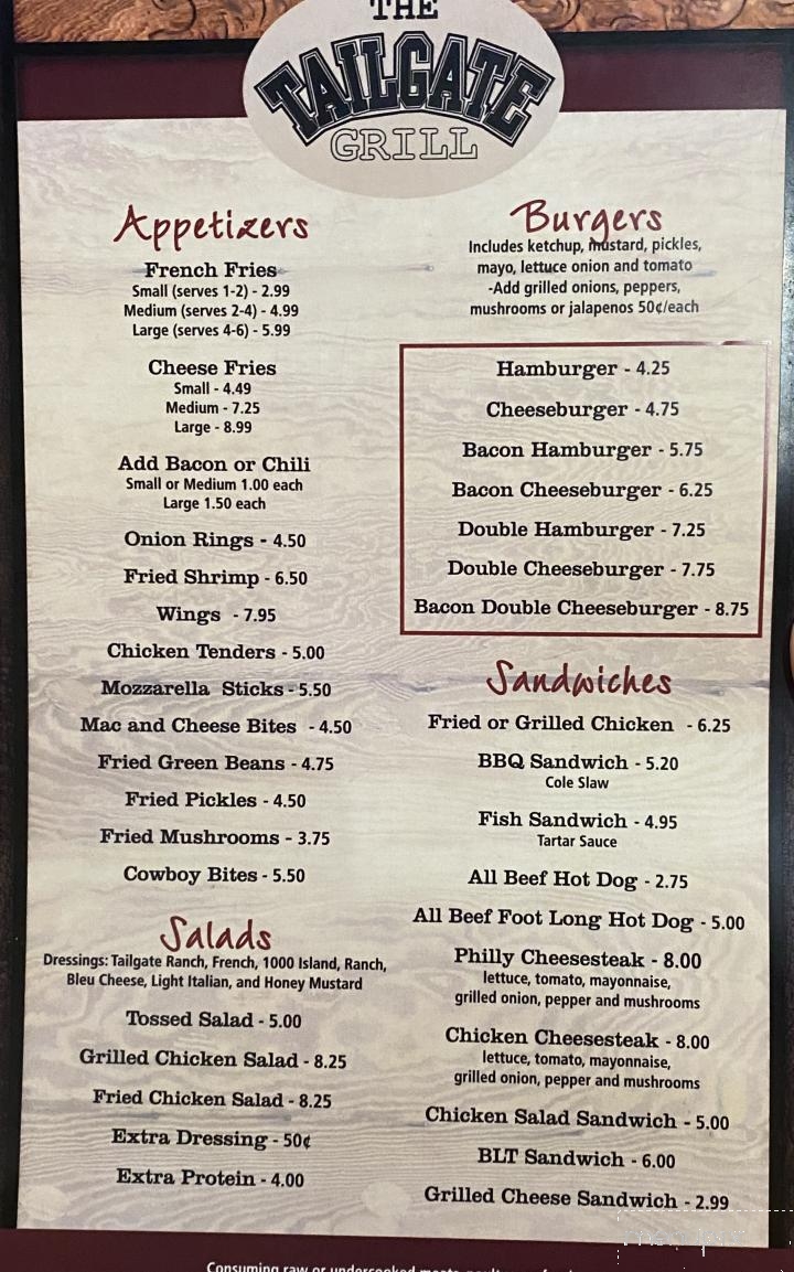 The Tailgate Grill - Waynesboro, VA menu_pic