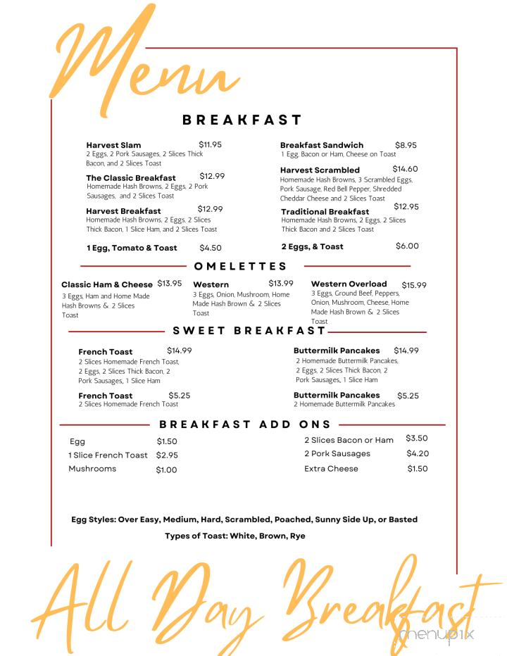 Harvest Cafe - Lampman, SK menu_pic