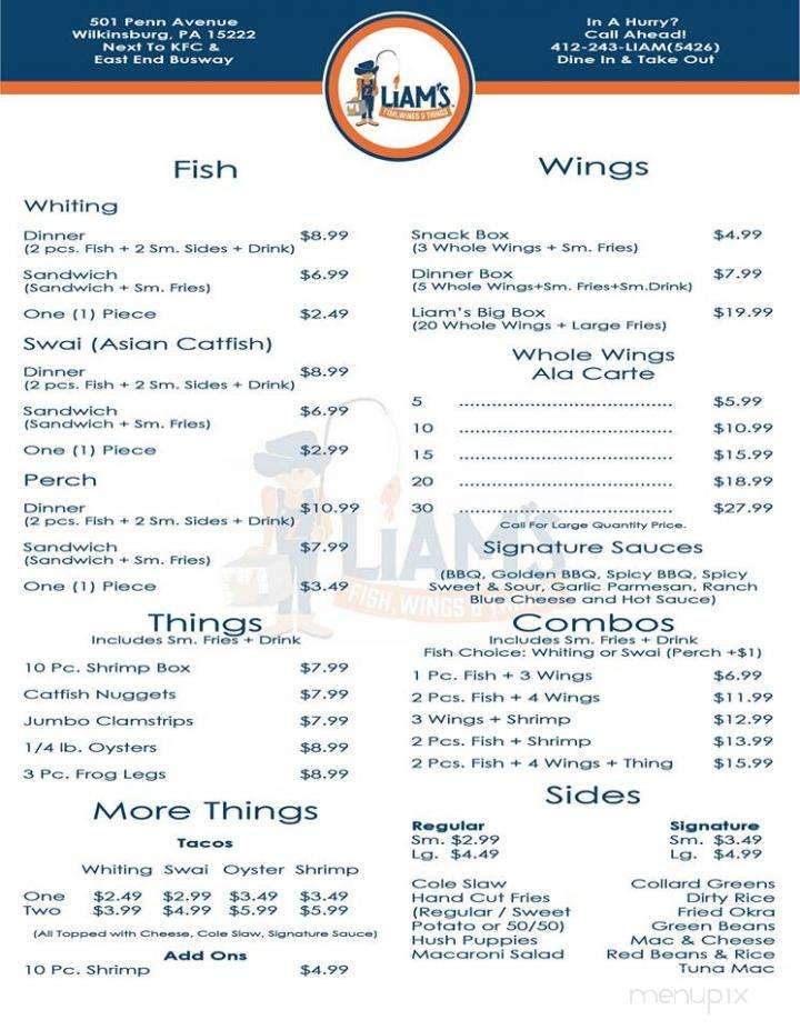 Liam's Fish, Wings & Things - Pittsburgh, PA menu_pic