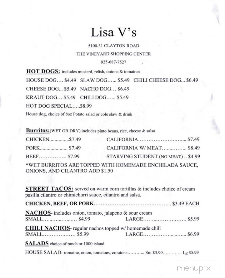 Lisa V's - Concord, CA menu_pic