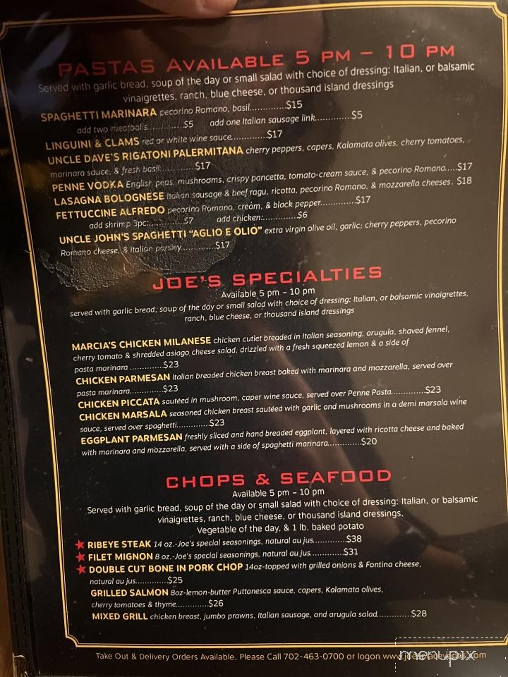Joe's Place - Henderson, NV menu_pic