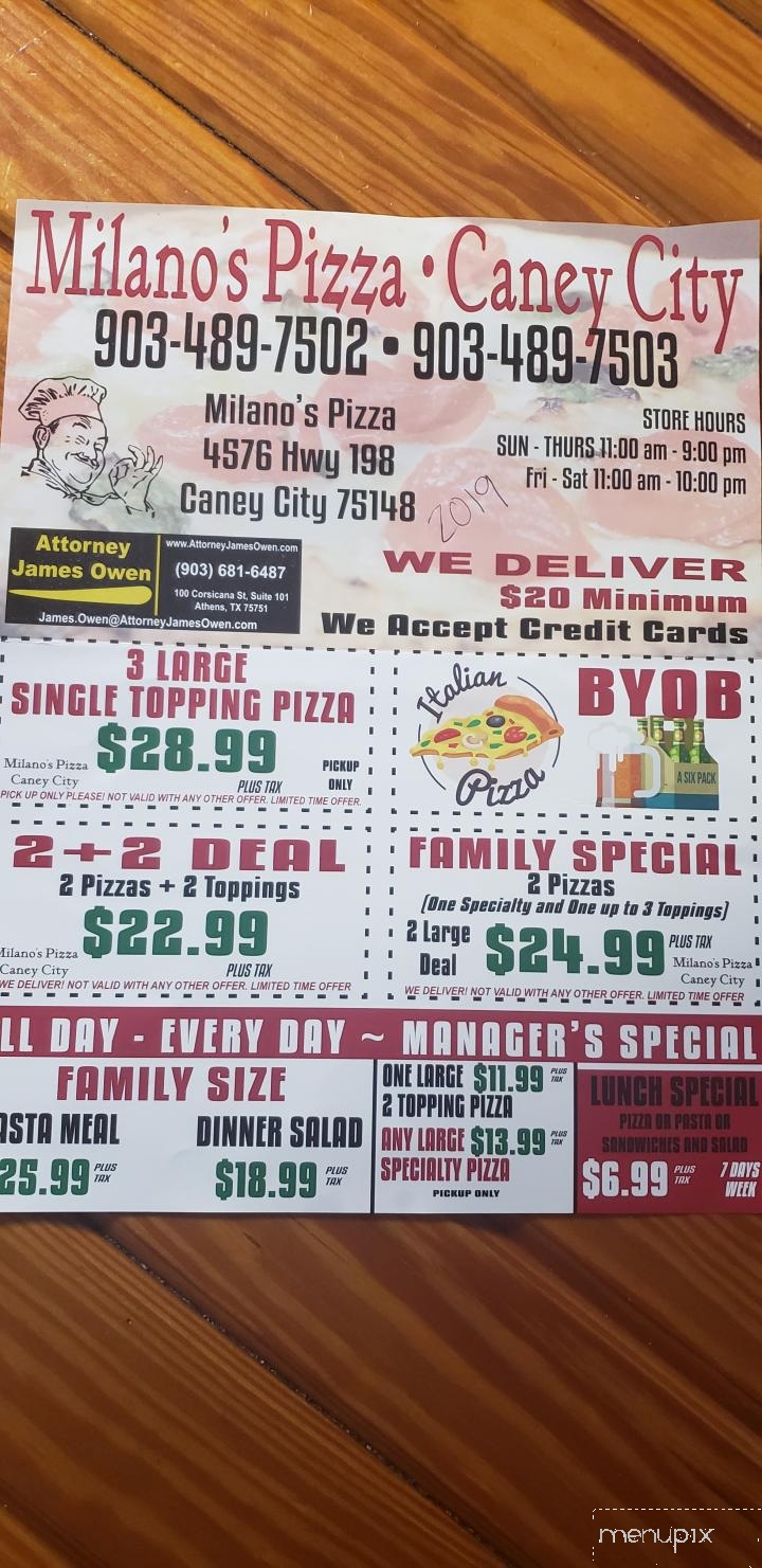 Milano's Pizza Caney City - Caney City, TX