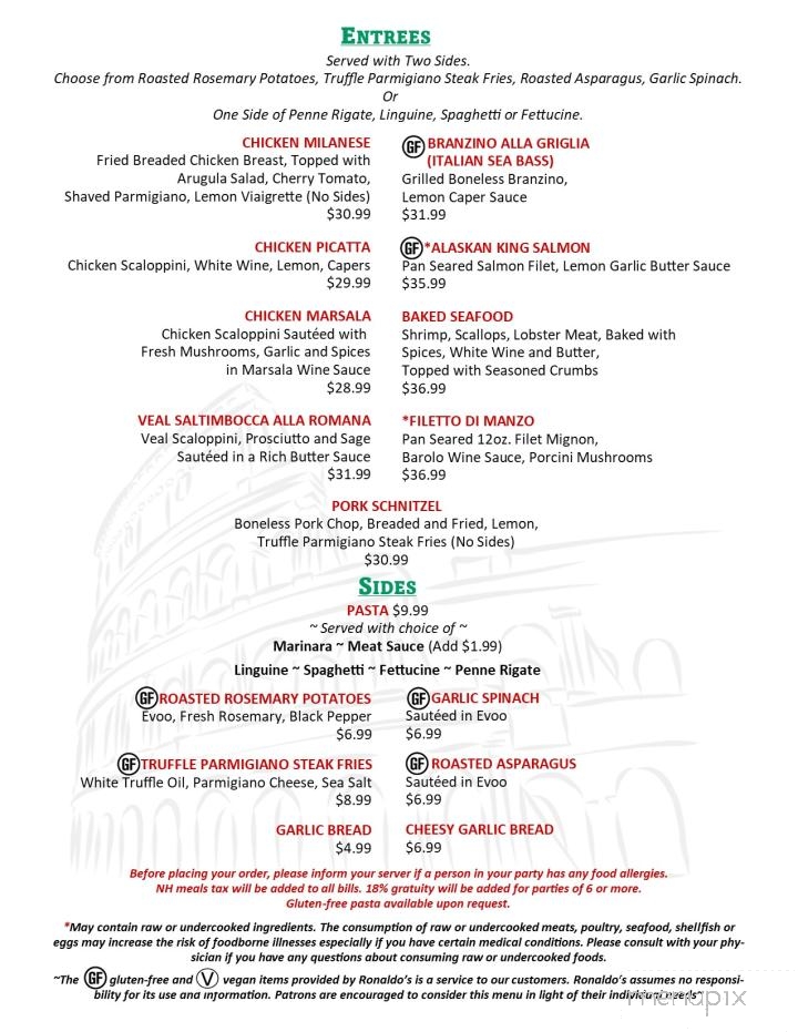 Ronaldo's Ristorante - North Hampton, NH menu_pic