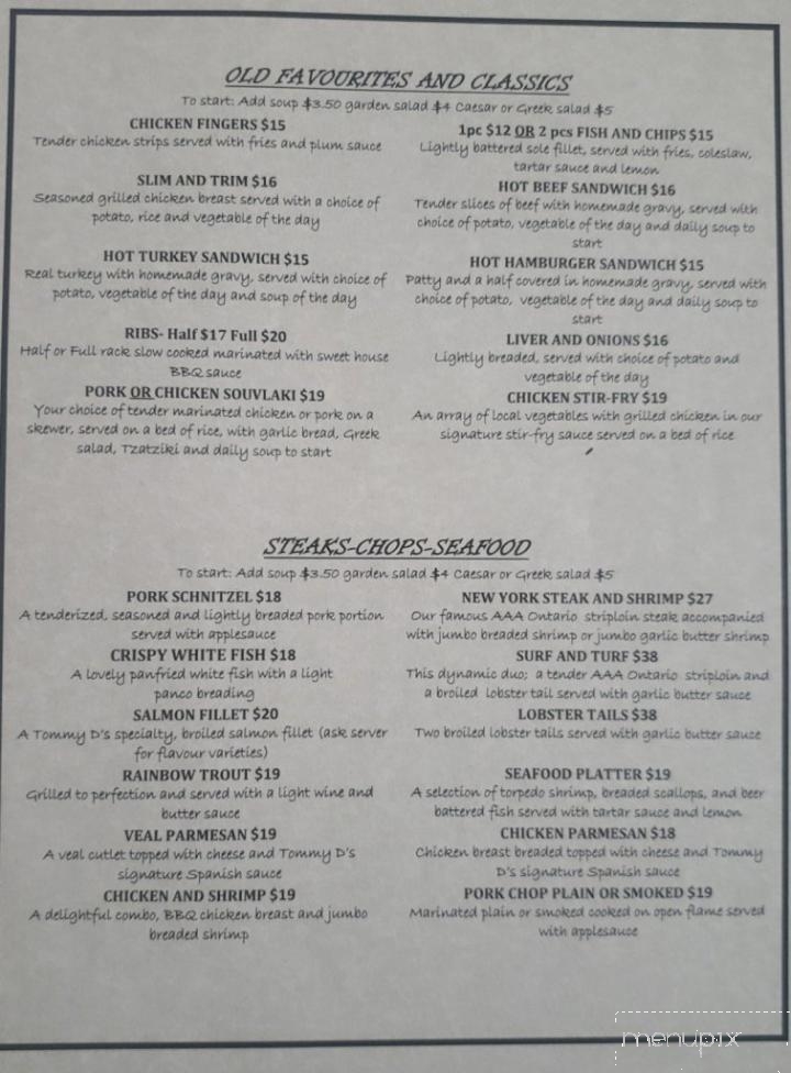 Tommy D's Restaurant & Steakhouse - Hanover, ON menu_pic