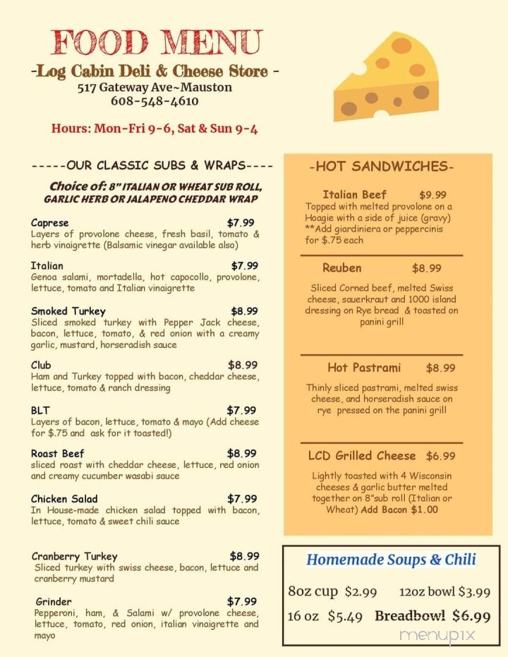 Log Cabin Deli & Cheese - Mauston, WI menu_pic