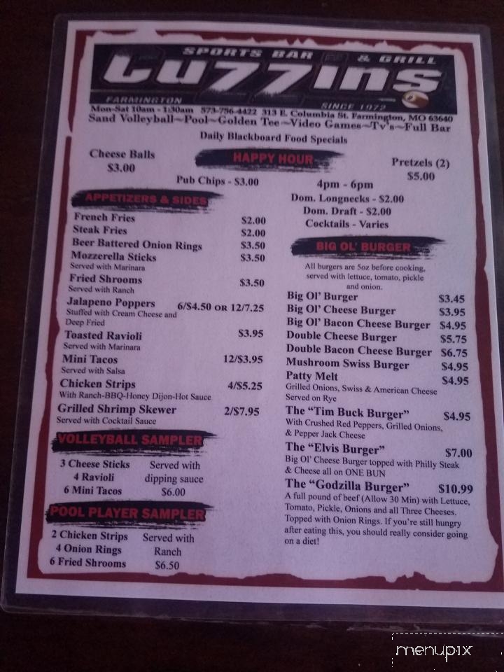 Cuzzin's Sports Bar & Grill - Farmington, MO menu_pic