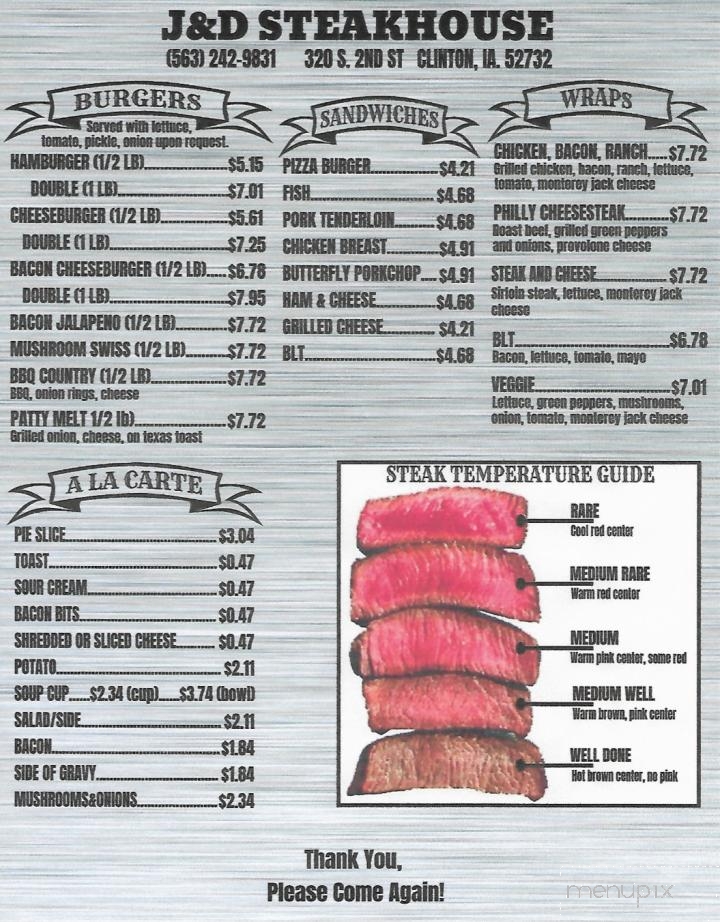 J & D Steakhouse - Clinton, IA menu_pic