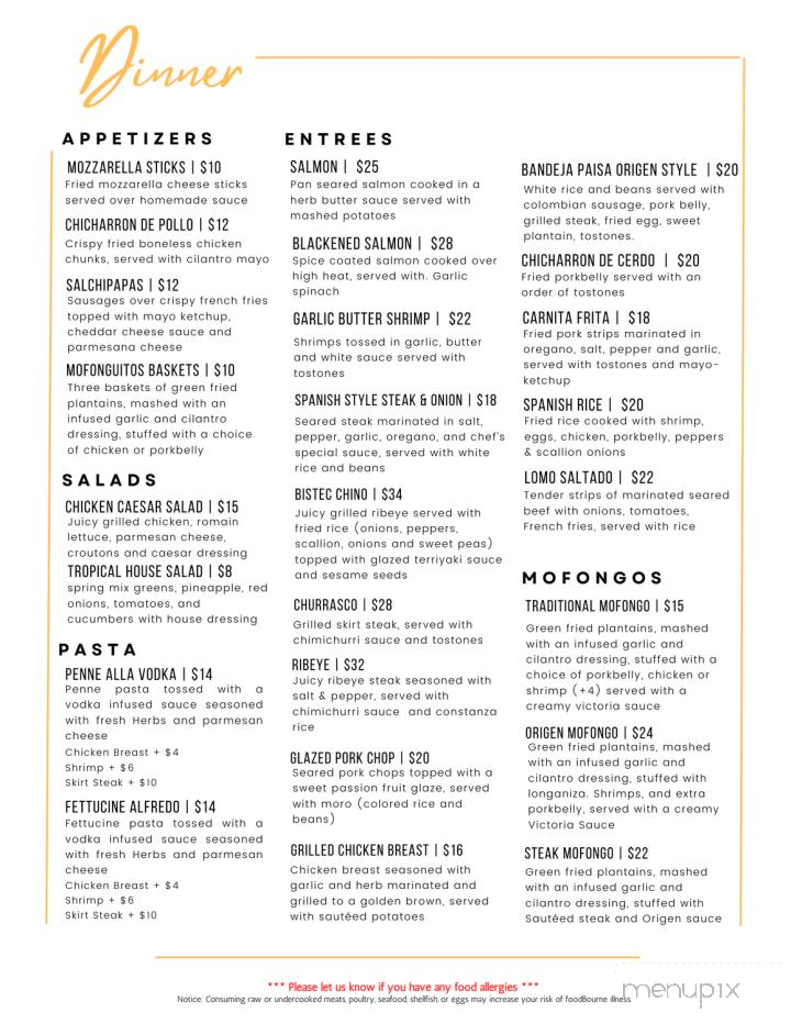 Origen Latin Fusion - Sinking Spring, PA menu_pic