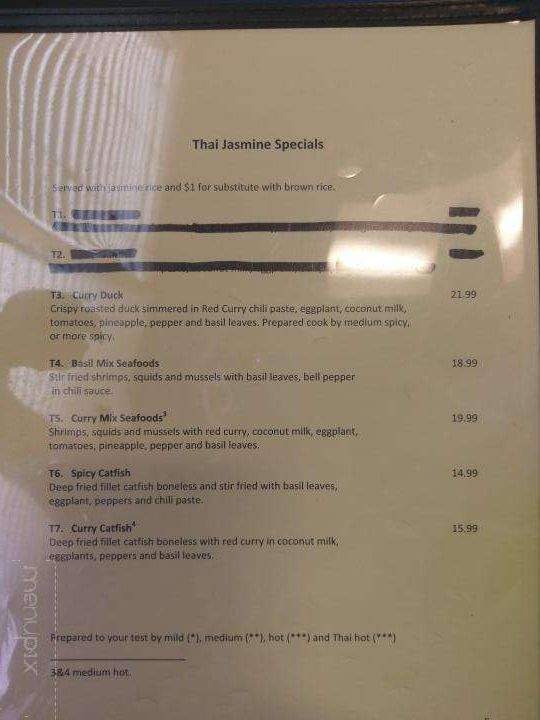Jasmine Thai Cuisine - Greenville, SC menu_pic