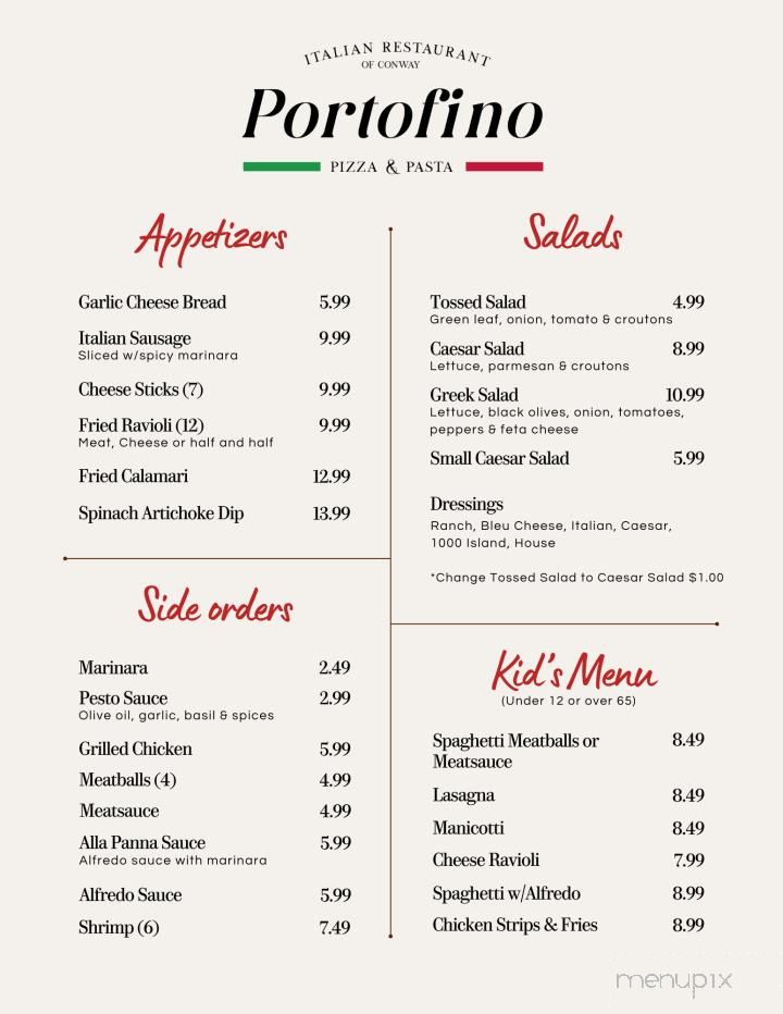 Portofino Italian Restaurant - Conway, AR menu_pic