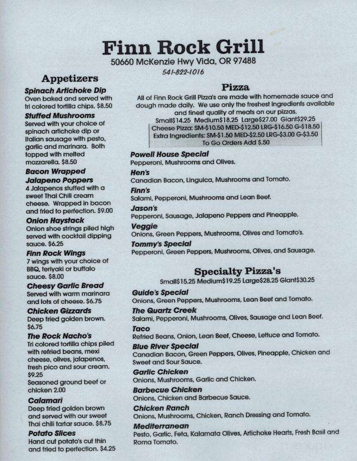 Finn Rock Grill - Vida, OR menu_pic