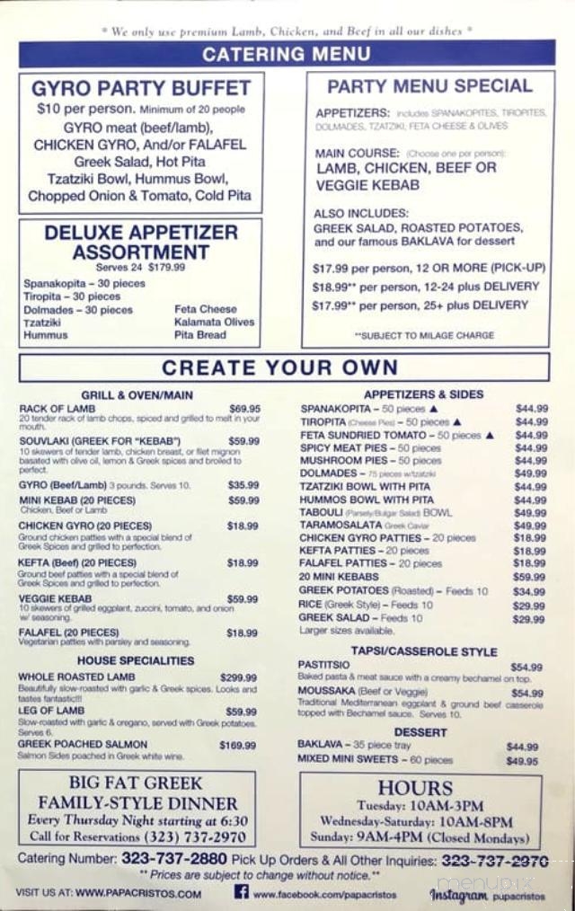 Papa Cristos - Los Angeles, CA menu_pic