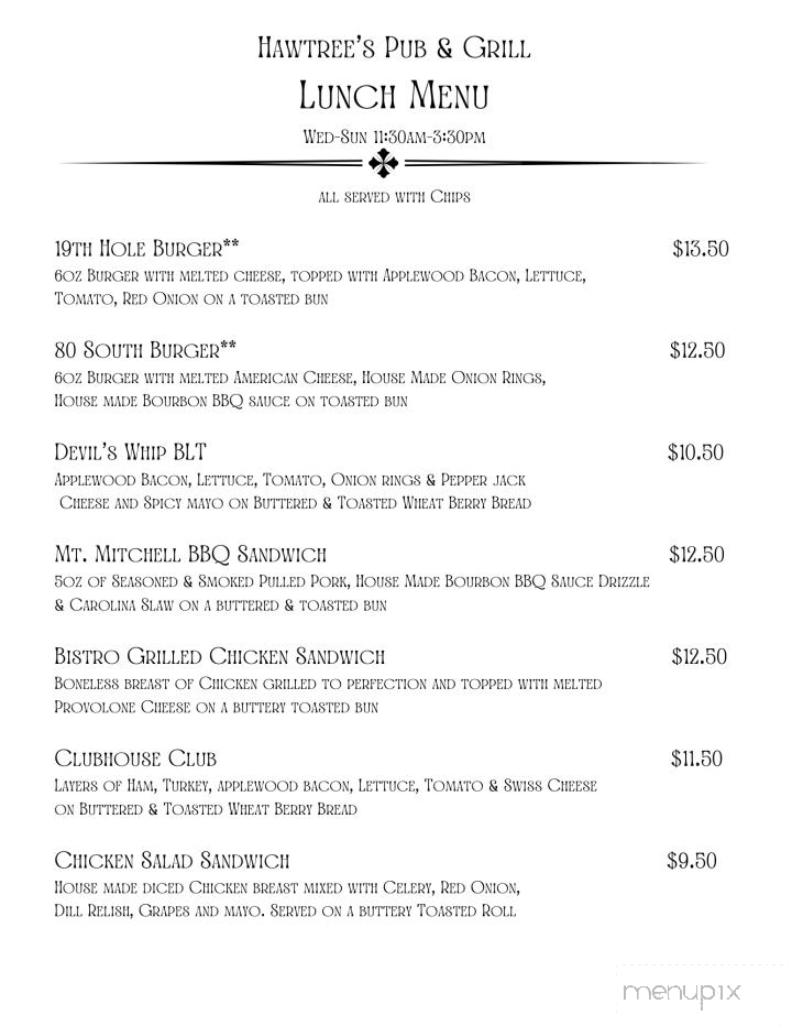 Hawtrees Bar and Grill - Burnsville, NC menu_pic