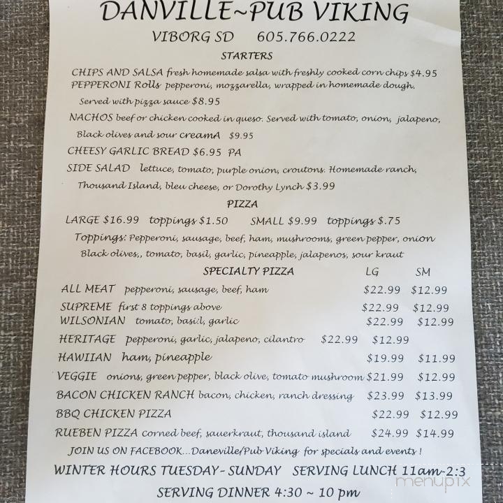 Daneville Inn - Viborg, SD menu_pic