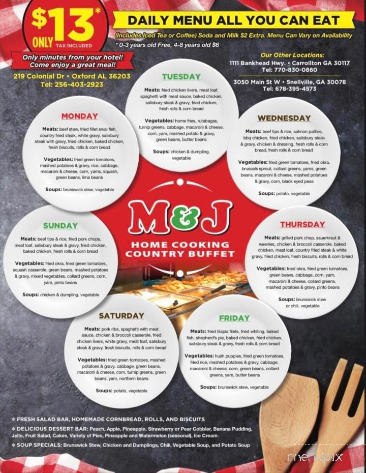M&J Home Cooking Country Buffet - Snellville, GA menu_pic