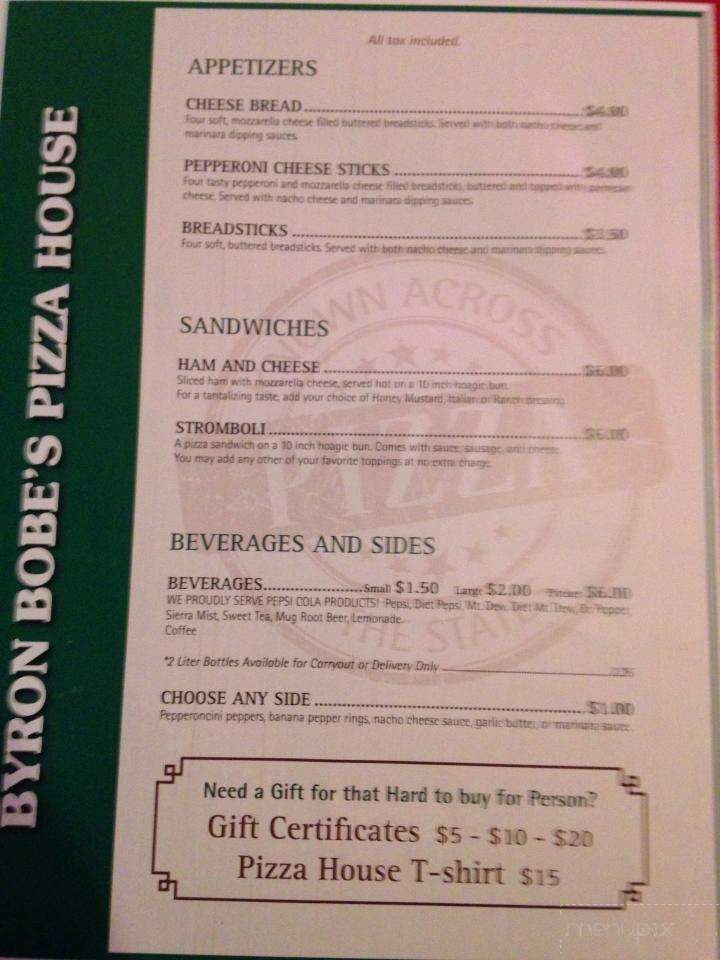 Byron Bobe's Pizza House - Vincennes, IN menu_pic