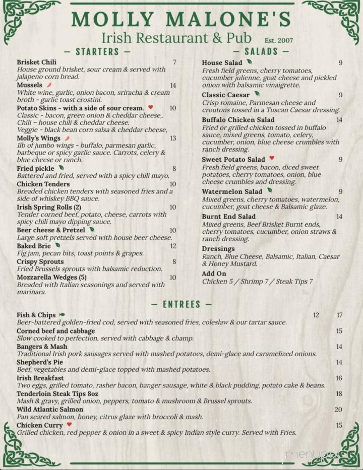 Molly Malone's Irish Pub & Restaurant - Covington, KY menu_pic