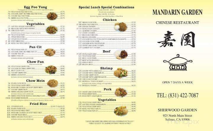 Online Menu Of Mandarin Garden Chinese Restaurant Salinas Ca