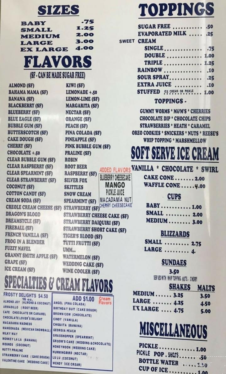 Smitty's Snowballs - Albany, LA menu_pic