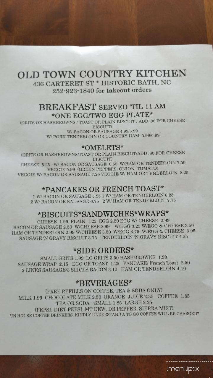 Old Town Country Kitchen - Bath, NC menu_pic