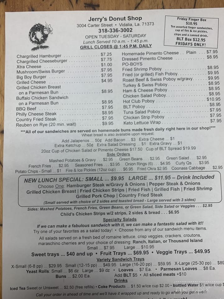 Jerrys Donut Shop - Vidalia, LA menu_pic