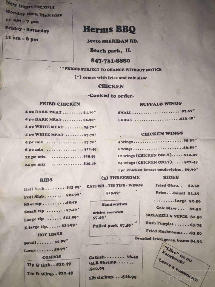 Herm's BBQ - Zion, IL menu_pic