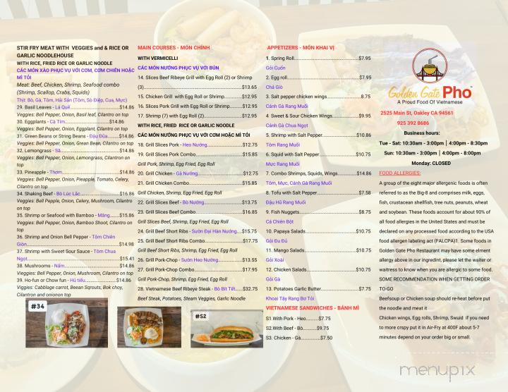 Golden Gate Pho - Oakley, CA menu_pic