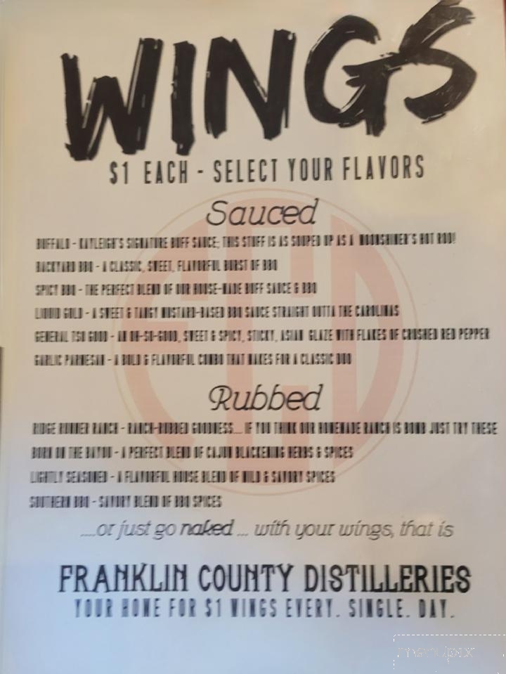 Franklin County Distilleries - Boones Mill, VA menu_pic