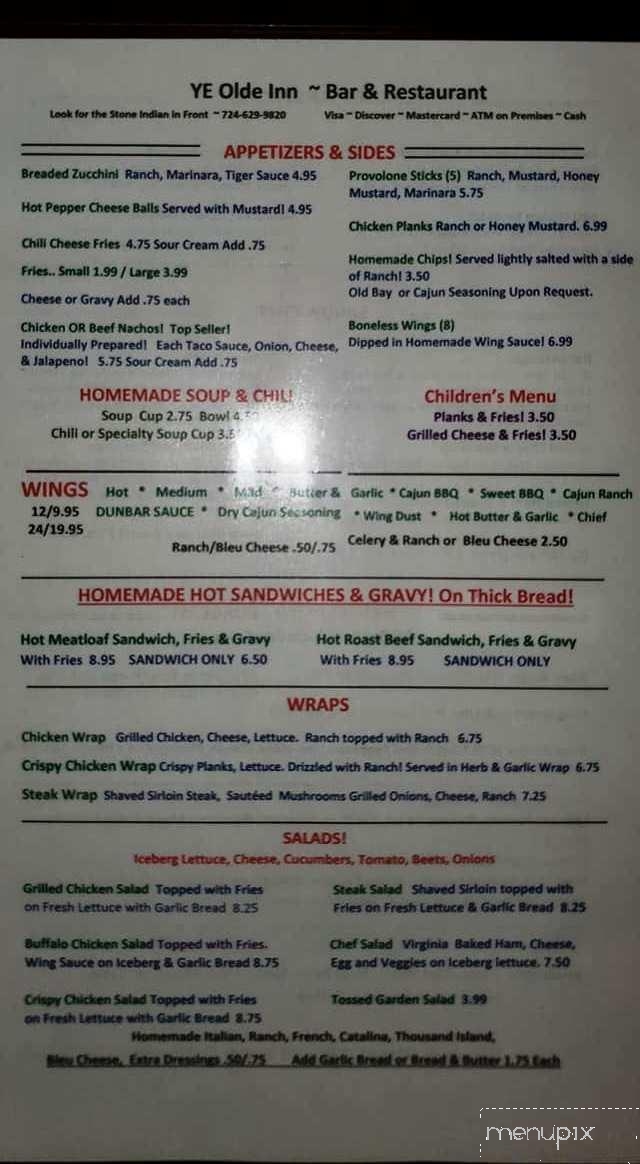 Ye Olde Inn - Dunbar, PA menu_pic