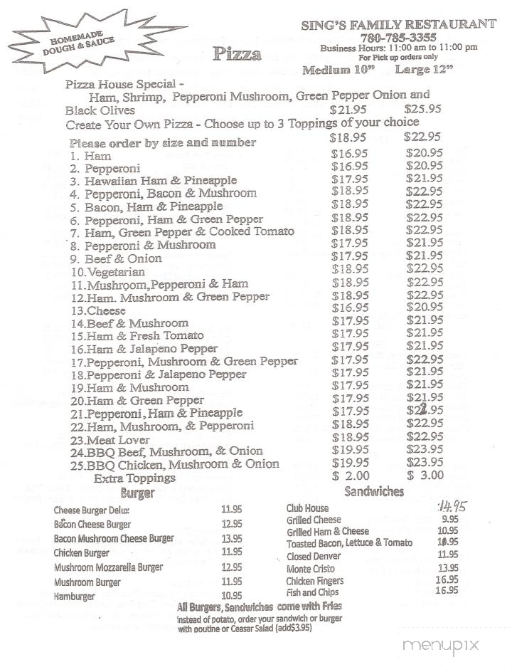 Sing's Family Restaurant - Sangudo, AB menu_pic
