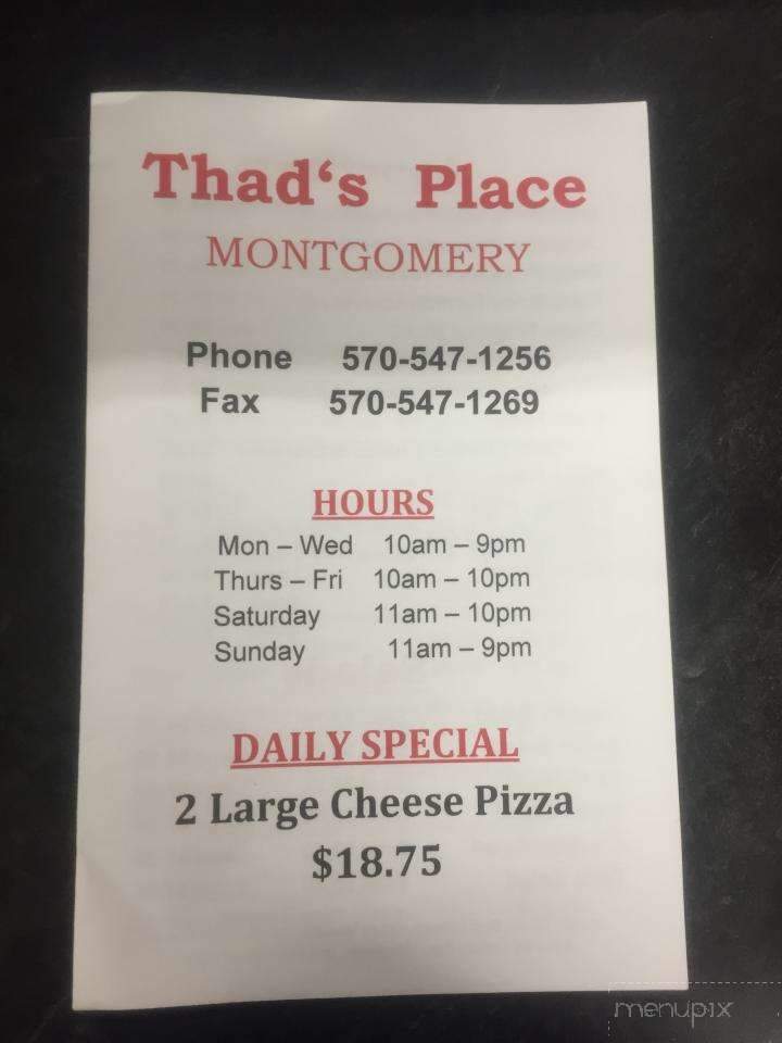 Thad's Place - Montgomery, PA menu_pic