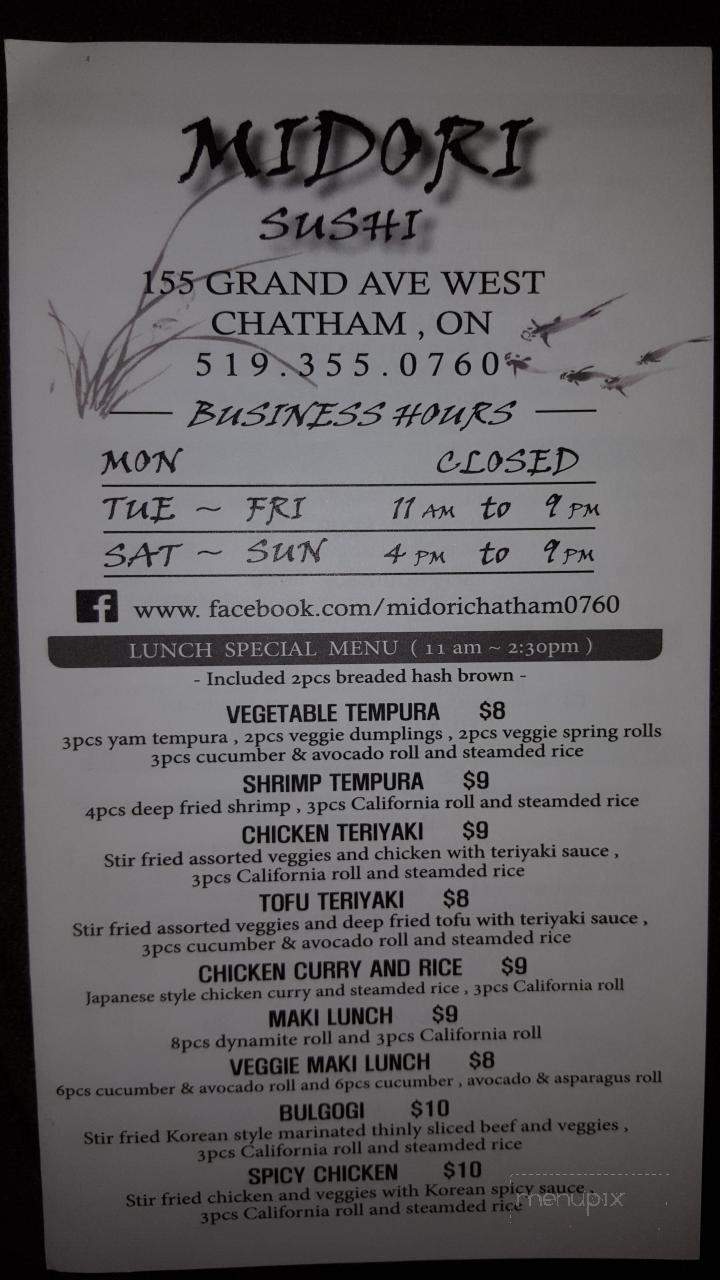 Midori Sushi - Chatham-Kent, ON menu_pic