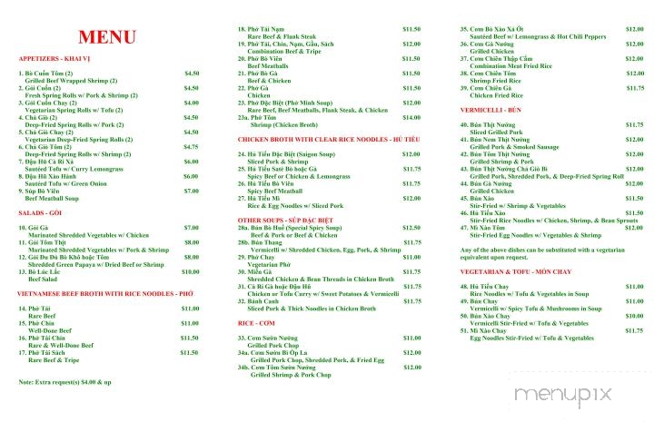 Pho Minh - Pittsburgh, PA menu_pic