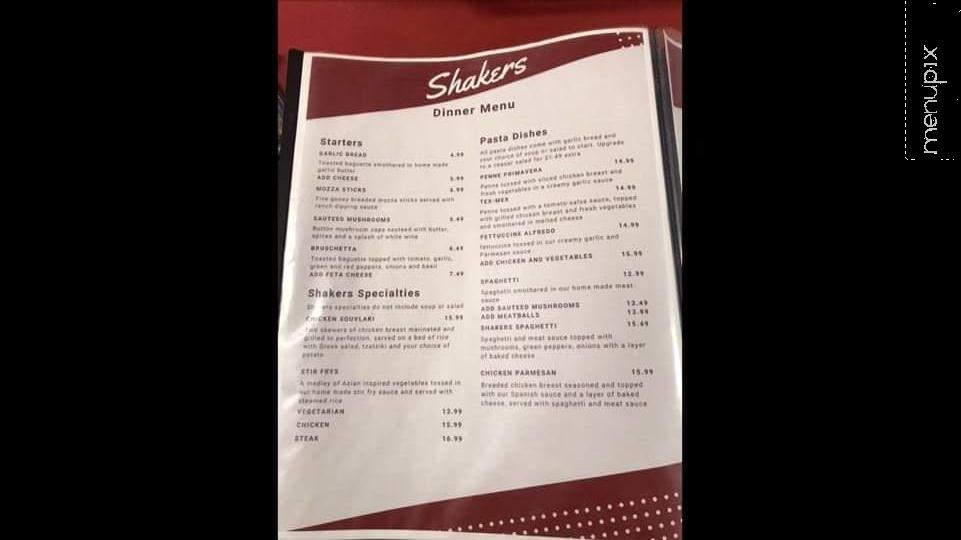 Shakers Family Restaurant - Plattsville, ON menu_pic