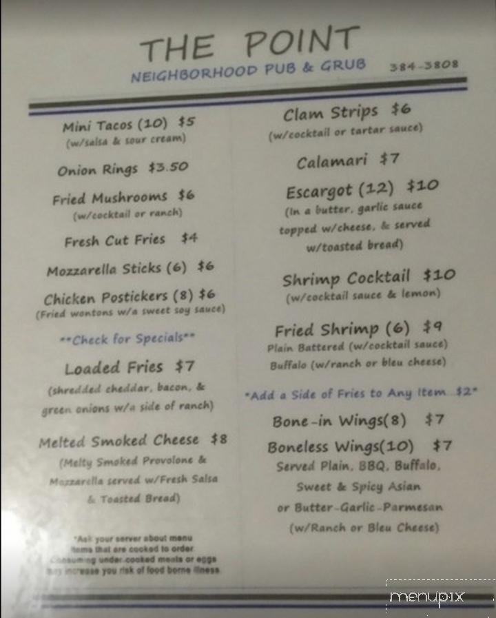 The Point - Newport, MI menu_pic